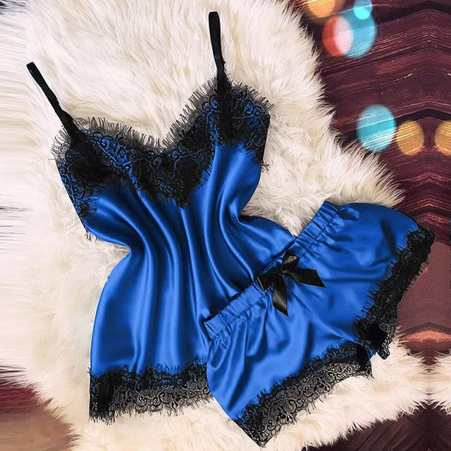 Ensemble sleepwear femme — Caraco col V & short nœud