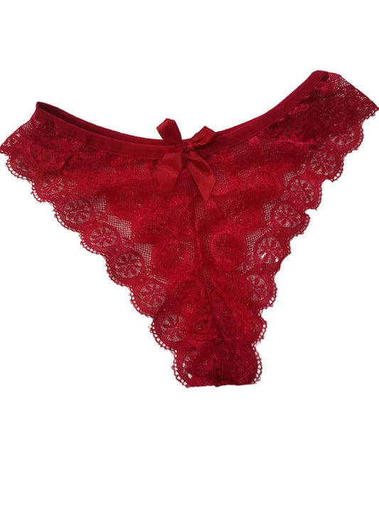 Tanga dentelle papillon transparent taille basse — S-XL