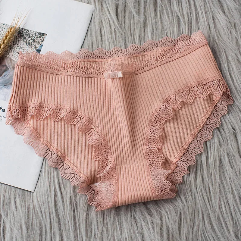 Culotte coton dentelle taille mi-haute couleur unie respirante S-XL