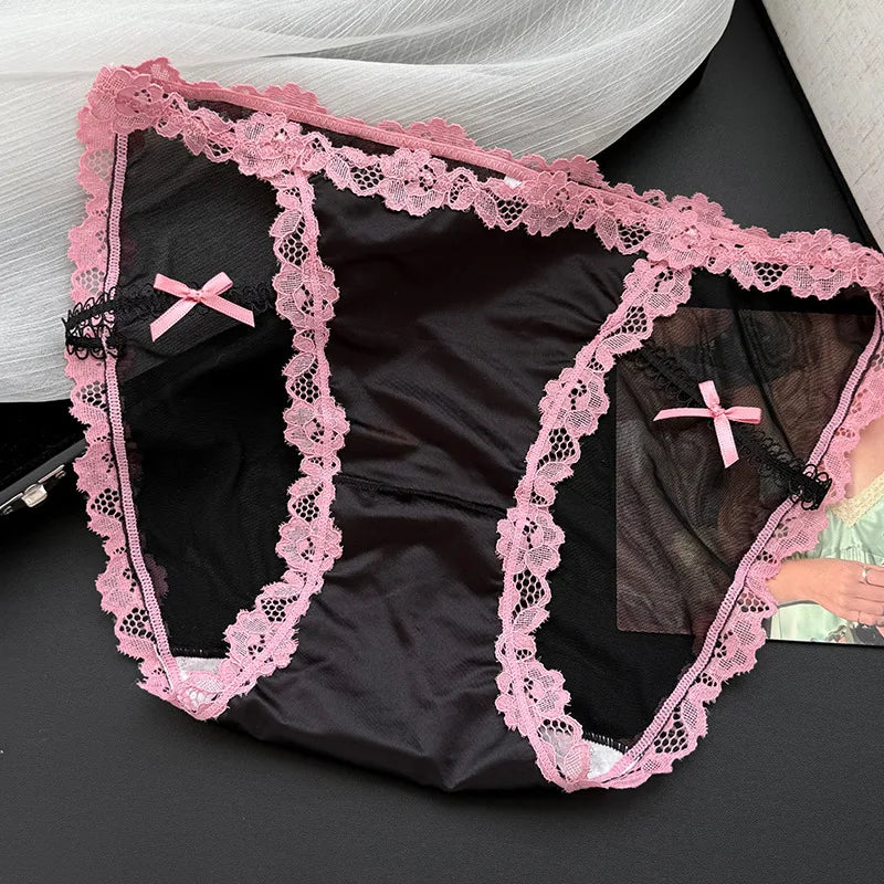 Culotte femme dentelle & ice silk — Mi-taille sans coutures