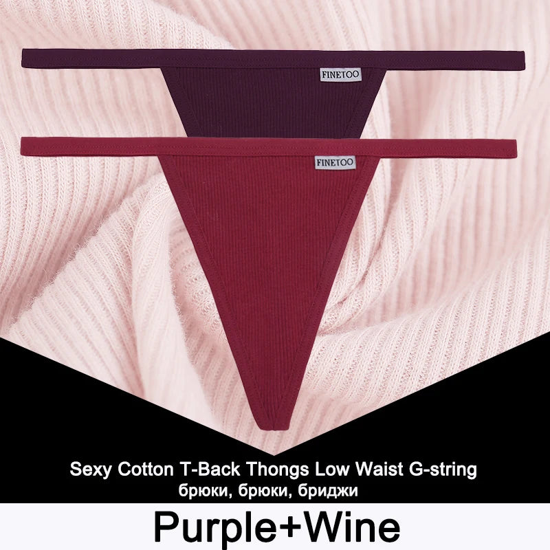 FINETOO 2PCS/Set Sexy M-XL Women Cotton G-String Underwear Low Waist Panties Femme Panties Underpant Girl T-back Thong Lingerie