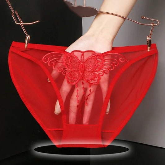 Culotte femme dentelle mesh transparente — Broderie papillon