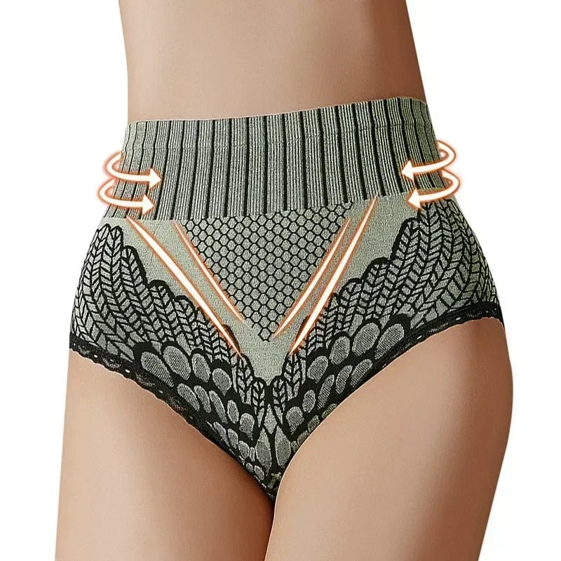 Culotte gainante femme nylon — Taille haute brodée push-up fessier