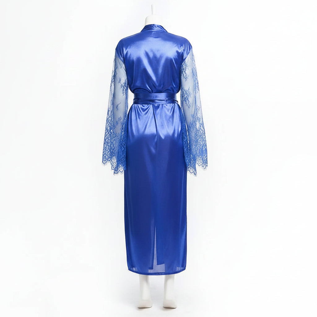 Women's Long Bath Robe Summer Nightgown Lace Patchwork Lingerie Nightdress Sleepwear Sexy Robe Femme Nightgown Bridesmaid Robes