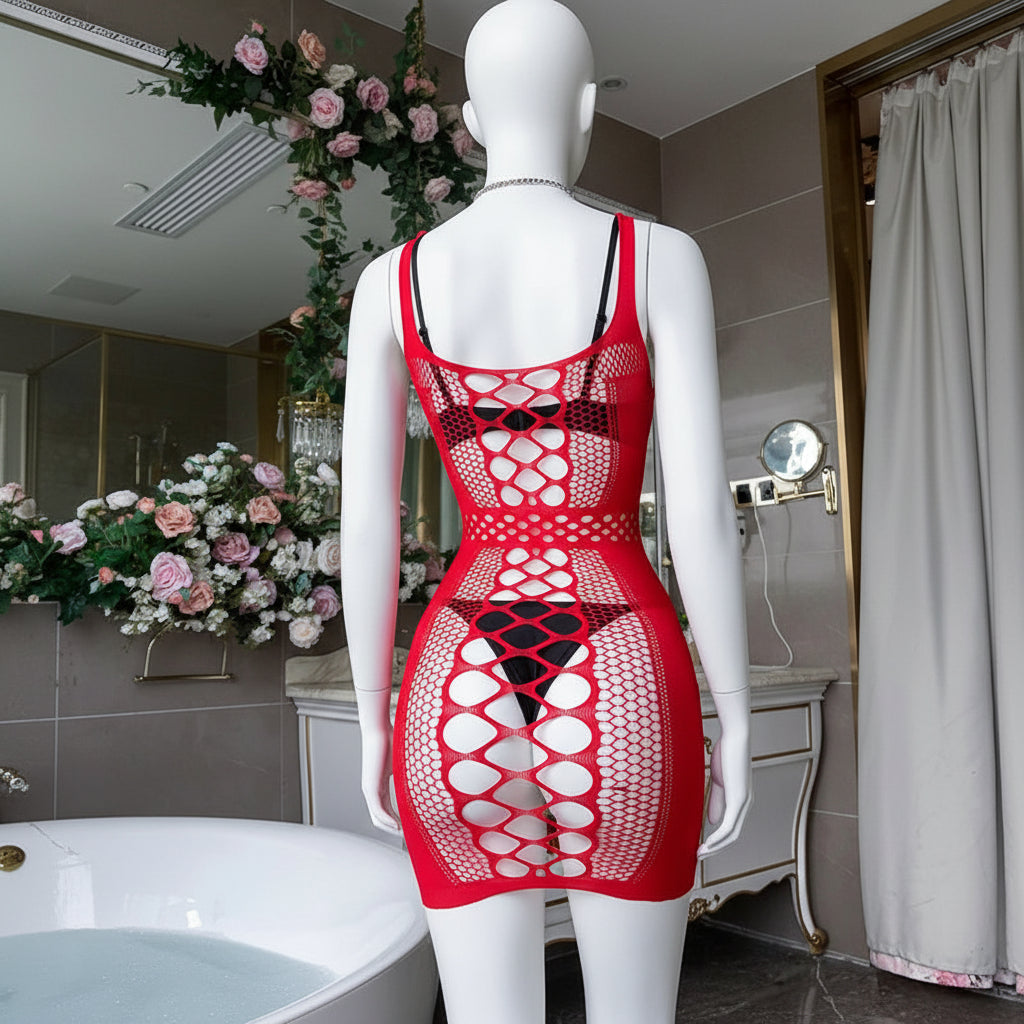 Nuisette Rouge Sexy - Mini Robe Sans Manches Col Biais - Nos Petits KIFF