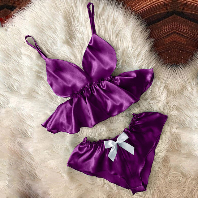 Ensemble sleepwear femme — Caraco col V & short nœud