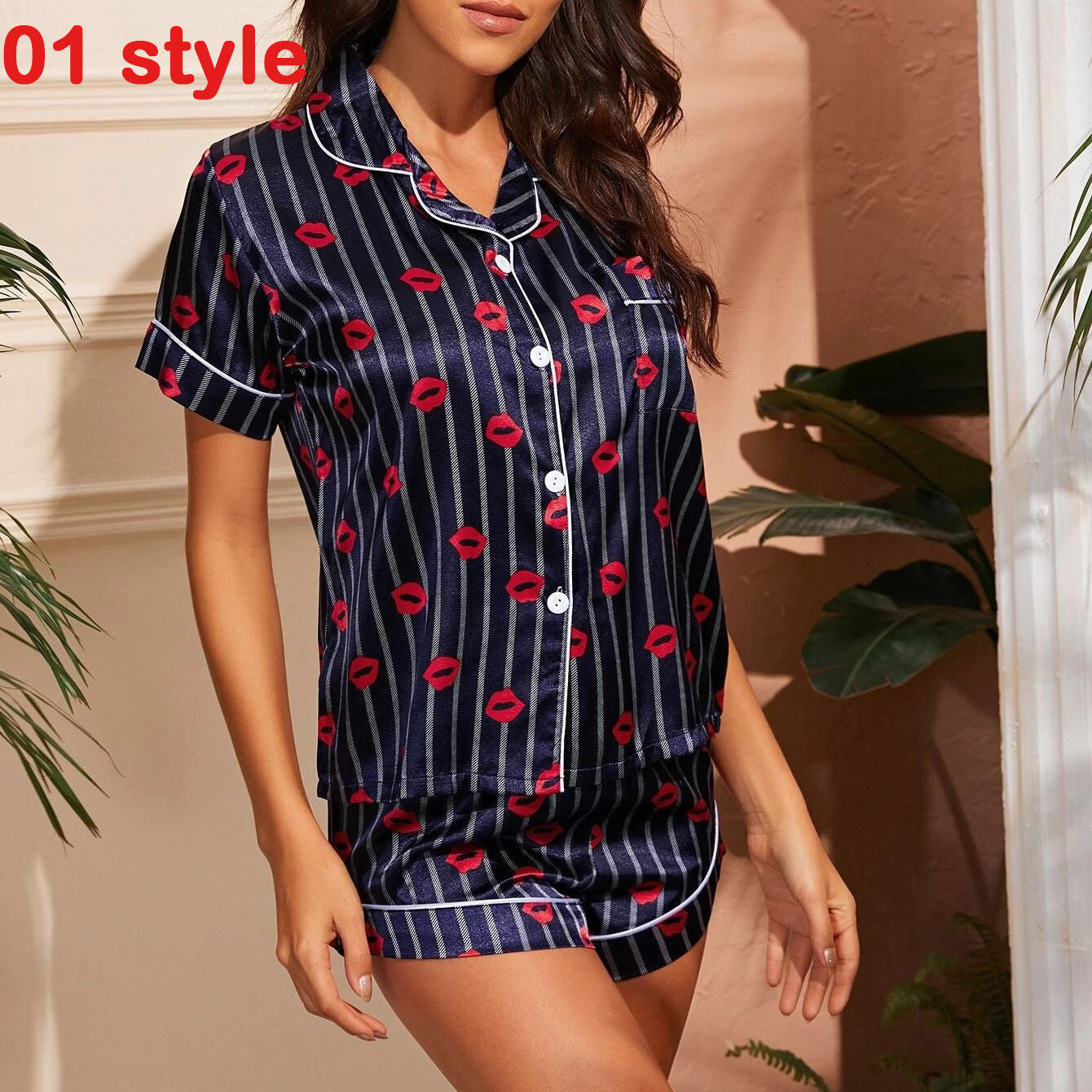 Ensemble Pyjama Satin Col V + Short — Toutes Saisons