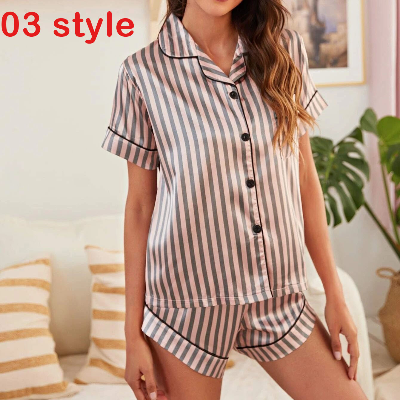 Ensemble Pyjama Satin Col V + Short — Toutes Saisons