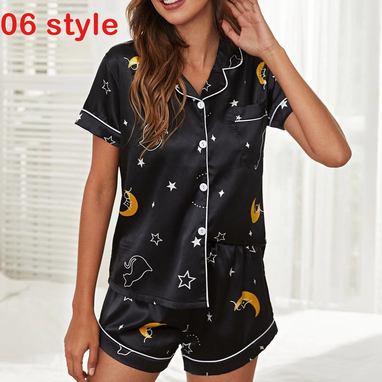 Ensemble Pyjama Satin Col V + Short — Toutes Saisons