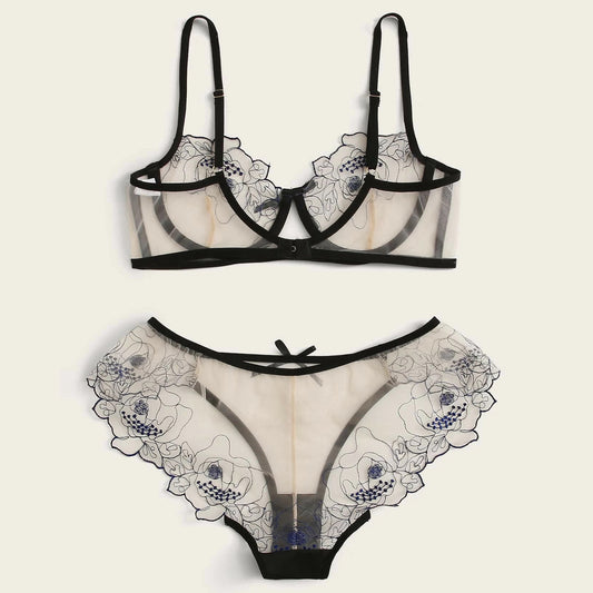 Ensemble lingerie mesh brodé — Transparence & élégance