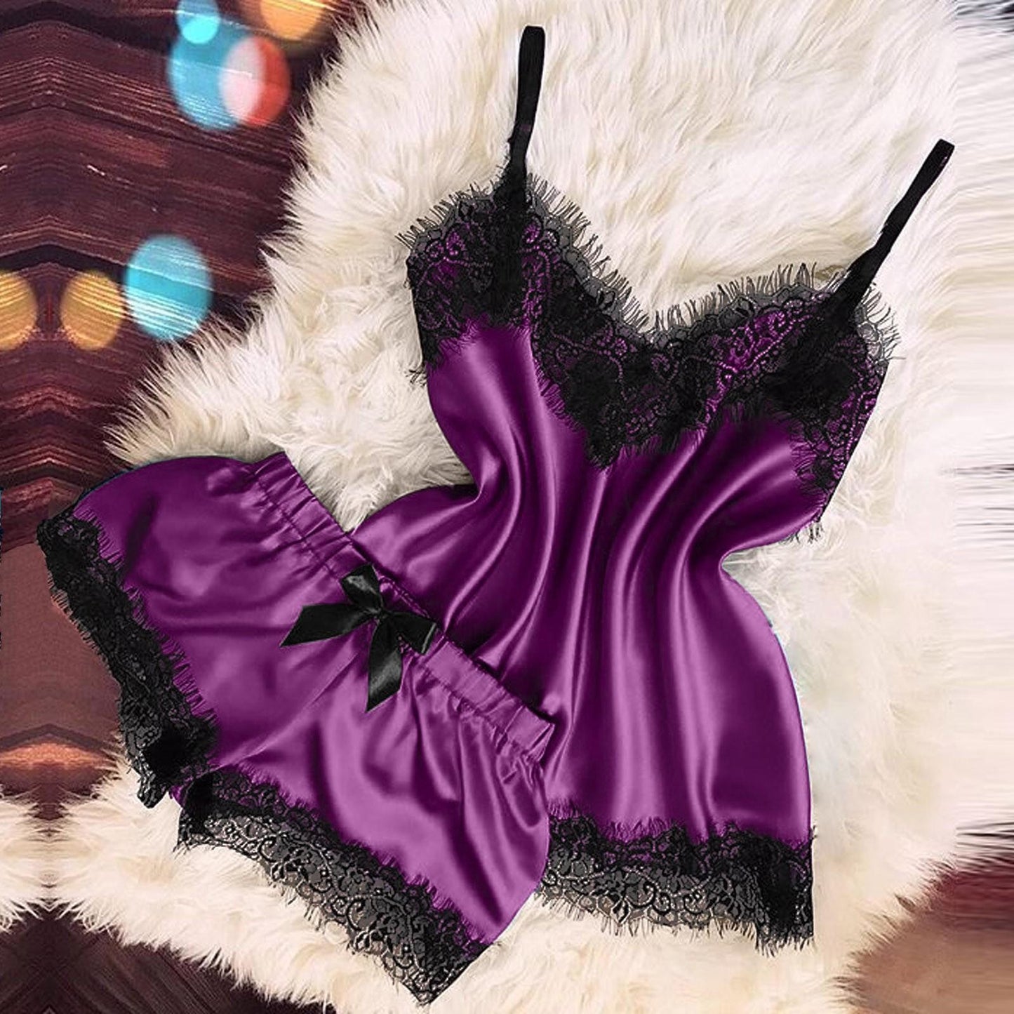 Ensemble sleepwear femme — Caraco col V & short nœud