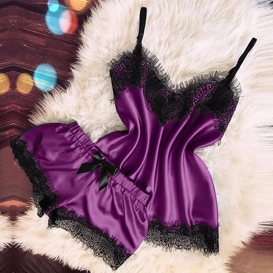 Ensemble sleepwear femme — Caraco col V & short nœud
