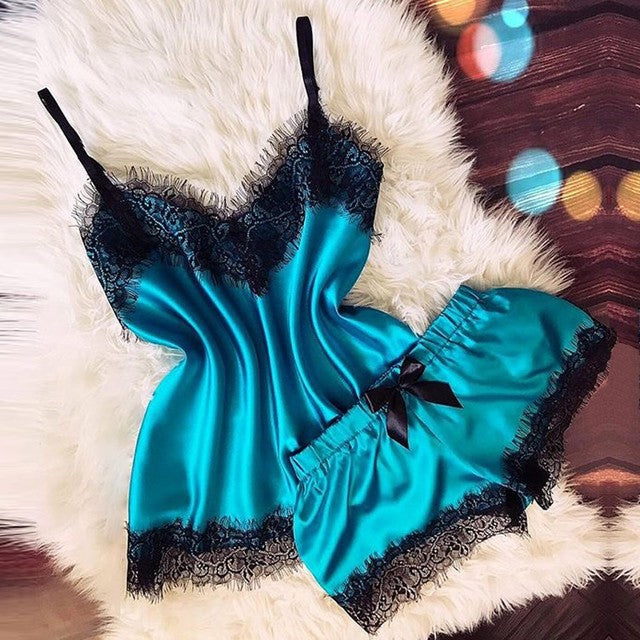 Ensemble sleepwear femme — Caraco col V & short nœud