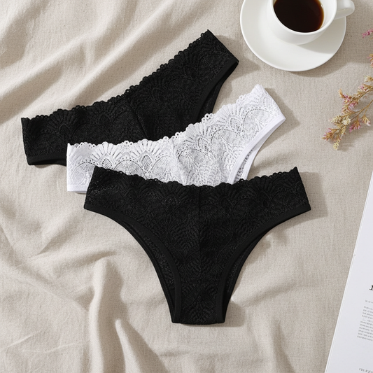 Culotte femme dentelle brodée — Taille basse ajourée