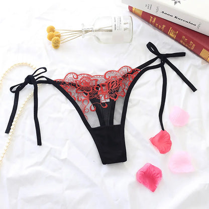 Culotte femme dentelle brodée — Transparente nœud papillon sexy