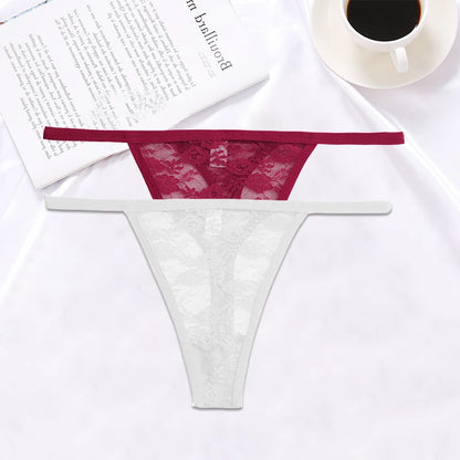 FINETOO 2PCS/Set Women Lace G-string Panties Thongs Sexy Underwear Panties Low-Waist Women's Underpants Mesh Transparent Lingerie