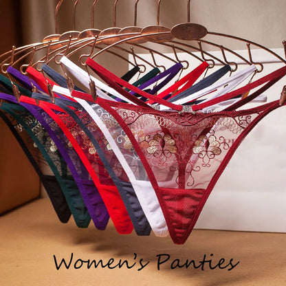 Culotte femme dentelle brodée — Transparente nœud papillon sexy