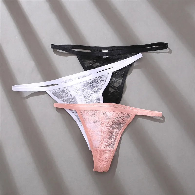 FINETOO 2PCS/Set Women Lace G-string Panties Thongs Sexy Underwear Panties Low-Waist Women's Underpants Mesh Transparent Lingerie