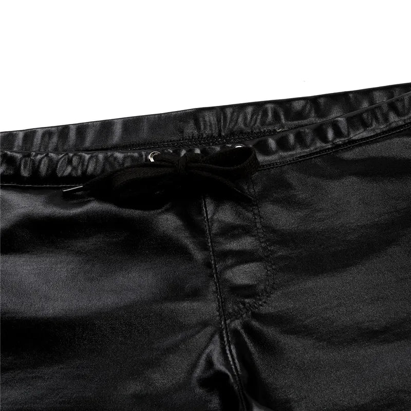Men's Boxer Shorts Male Drawstring Shorts Patent Leather Lingerie Homme Casual Shorts Summer Elastic Waistband Short Male Pants