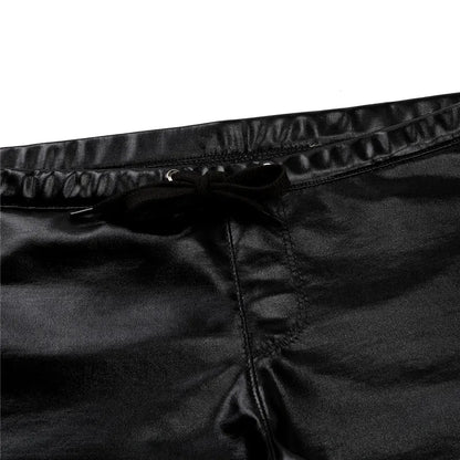Men's Boxer Shorts Male Drawstring Shorts Patent Leather Lingerie Homme Casual Shorts Summer Elastic Waistband Short Male Pants