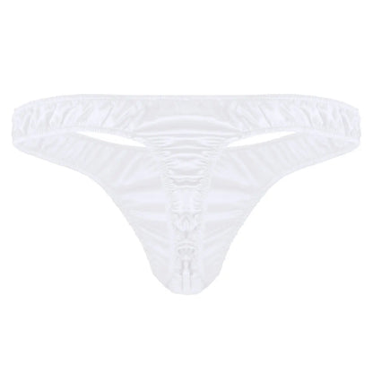 Men's Low-Rise G-String Briefs, Male Gay Sissy Panties Underwear, Soft Shiny Satin, Men's Ruffled Thong Underpants, Sexy Lingerie