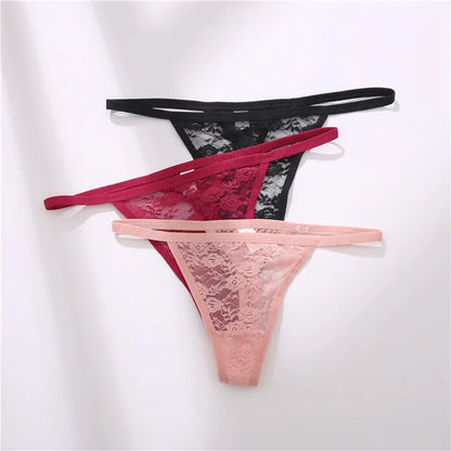 FINETOO 2PCS/Set Women Lace G-string Panties Thongs Sexy Underwear Panties Low-Waist Women's Underpants Mesh Transparent Lingerie