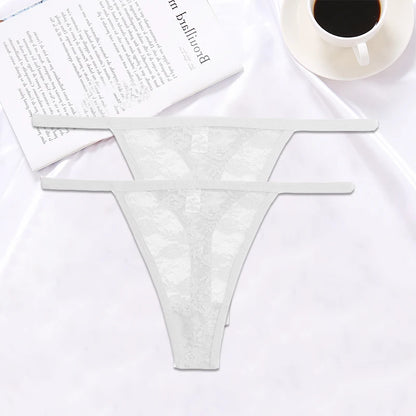 FINETOO 2PCS/Set Women Lace G-string Panties Thongs Sexy Underwear Panties Low-Waist Women's Underpants Mesh Transparent Lingerie