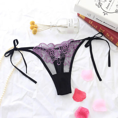 Culotte femme dentelle brodée — Transparente nœud papillon sexy