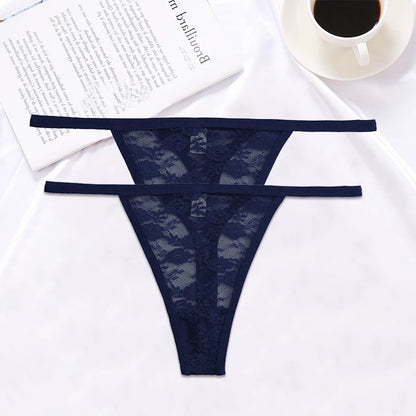 FINETOO 2PCS/Set Women Lace G-string Panties Thongs Sexy Underwear Panties Low-Waist Women's Underpants Mesh Transparent Lingerie