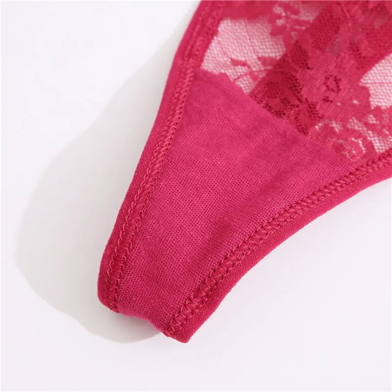 FINETOO 2PCS/Set Women Lace G-string Panties Thongs Sexy Underwear Panties Low-Waist Women's Underpants Mesh Transparent Lingerie