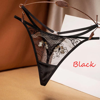 Culotte femme dentelle brodée — Transparente nœud papillon sexy