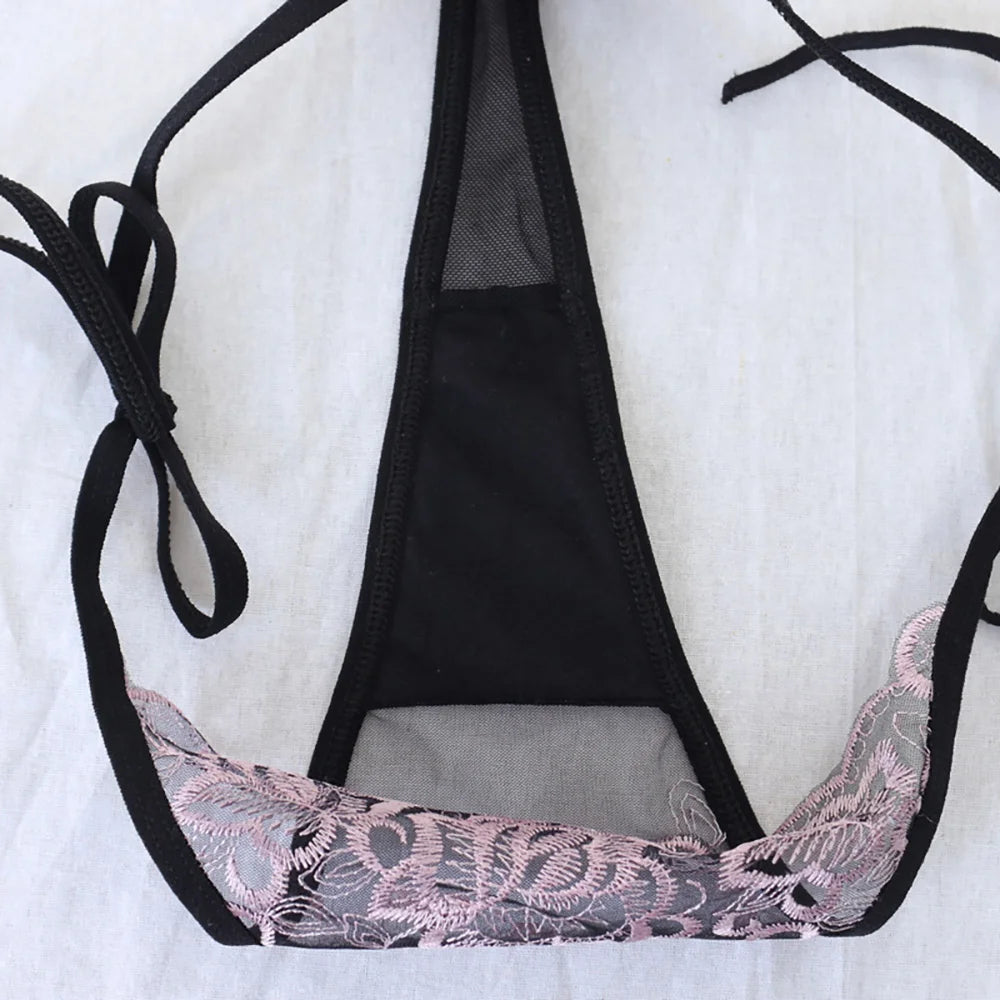 Culotte femme dentelle brodée — Transparente nœud papillon sexy