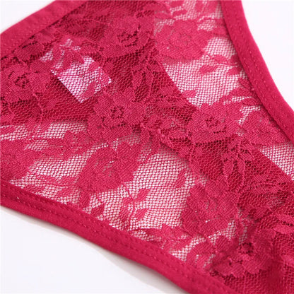 FINETOO 2PCS/Set Women Lace G-string Panties Thongs Sexy Underwear Panties Low-Waist Women's Underpants Mesh Transparent Lingerie
