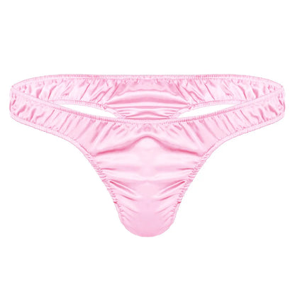 Men's Low-Rise G-String Briefs, Male Gay Sissy Panties Underwear, Soft Shiny Satin, Men's Ruffled Thong Underpants, Sexy Lingerie