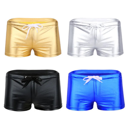 Men's Boxer Shorts Male Drawstring Shorts Patent Leather Lingerie Homme Casual Shorts Summer Elastic Waistband Short Male Pants