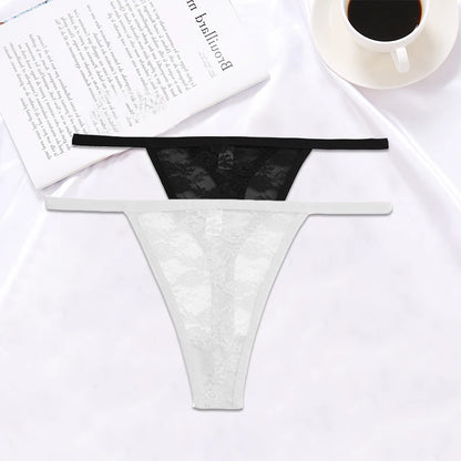 FINETOO 2PCS/Set Women Lace G-string Panties Thongs Sexy Underwear Panties Low-Waist Women's Underpants Mesh Transparent Lingerie