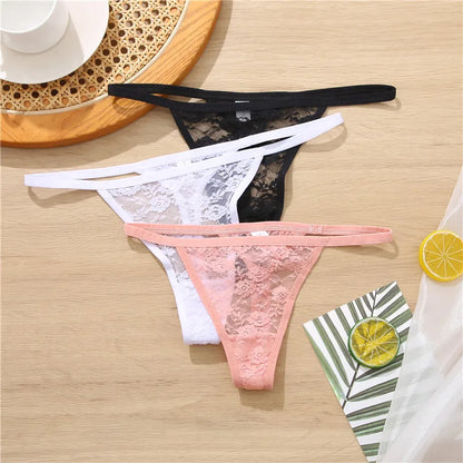 FINETOO 2PCS/Set Women Lace G-string Panties Thongs Sexy Underwear Panties Low-Waist Women's Underpants Mesh Transparent Lingerie