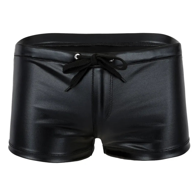 Men's Boxer Shorts Male Drawstring Shorts Patent Leather Lingerie Homme Casual Shorts Summer Elastic Waistband Short Male Pants