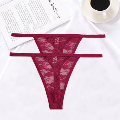 FINETOO 2PCS/Set Women Lace G-string Panties Thongs Sexy Underwear Panties Low-Waist Women's Underpants Mesh Transparent Lingerie