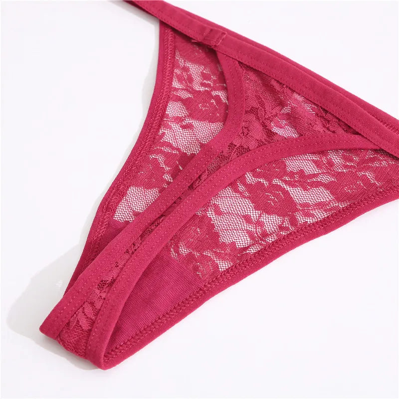 FINETOO 2PCS/Set Women Lace G-string Panties Thongs Sexy Underwear Panties Low-Waist Women's Underpants Mesh Transparent Lingerie