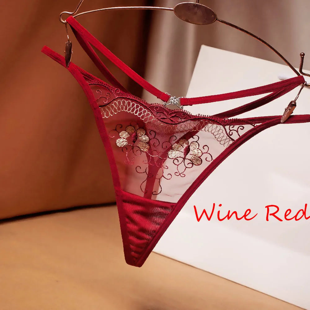 Culotte femme dentelle brodée — Transparente nœud papillon sexy