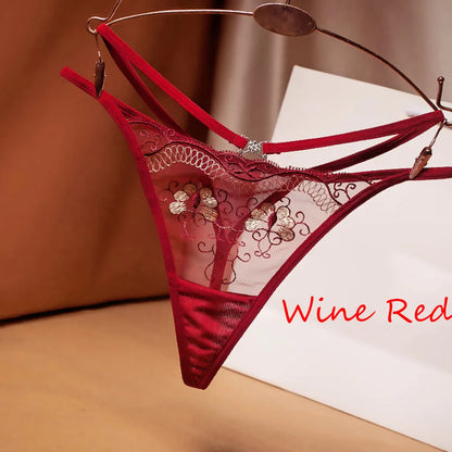 Culotte femme dentelle brodée — Transparente nœud papillon sexy