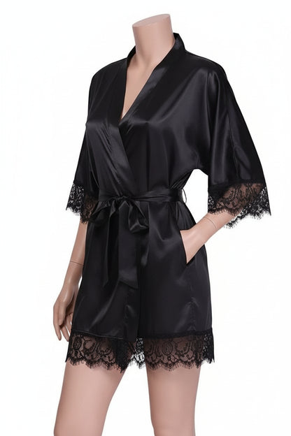 Sexy Bridesmaid Short Satin Bride Robe Lace Kimono Women Wedding Sleepwear Summer Female Bathrobe Lingerie Clothes Home Women L3