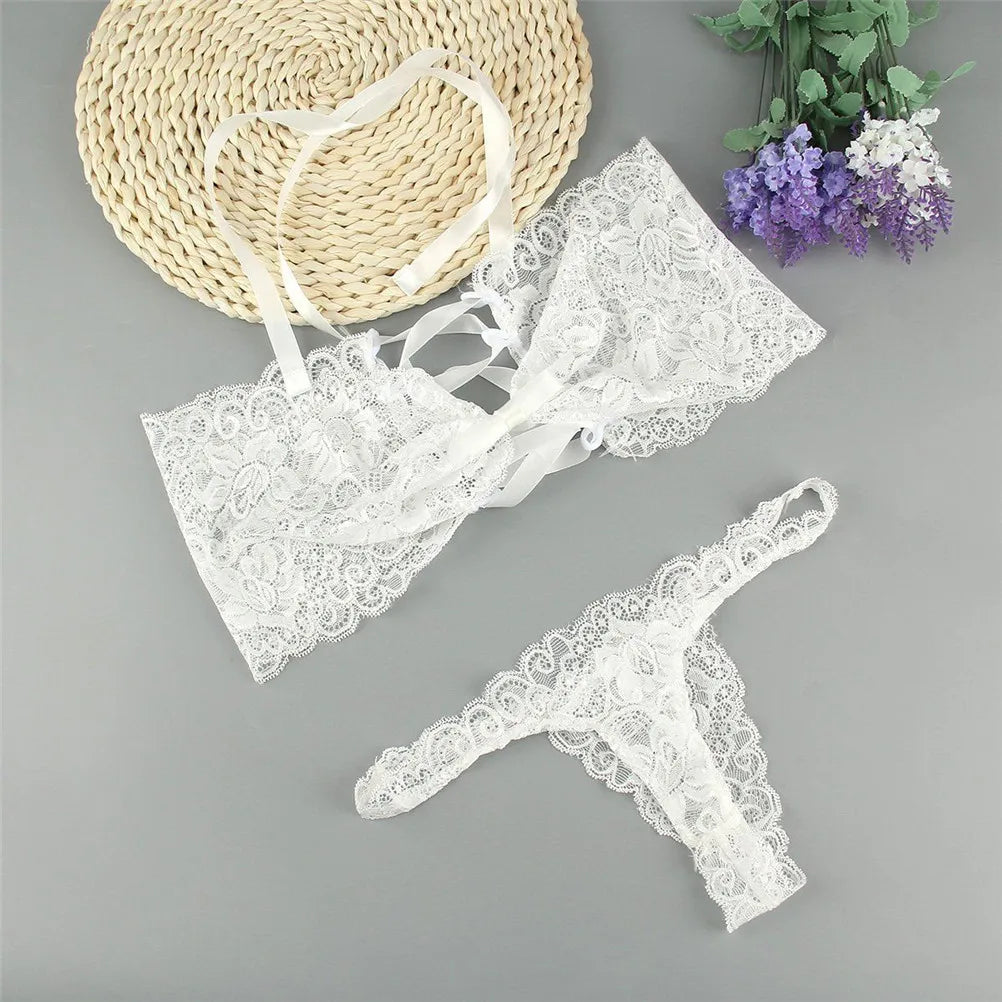 Ensemble lingerie dentelle bra + tanga bandage