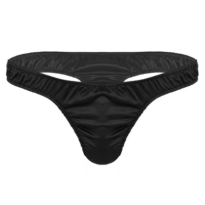 Men's Low-Rise G-String Briefs, Male Gay Sissy Panties Underwear, Soft Shiny Satin, Men's Ruffled Thong Underpants, Sexy Lingerie