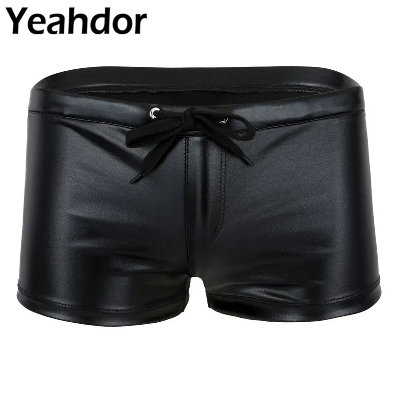 Men's Boxer Shorts Male Drawstring Shorts Patent Leather Lingerie Homme Casual Shorts Summer Elastic Waistband Short Male Pants