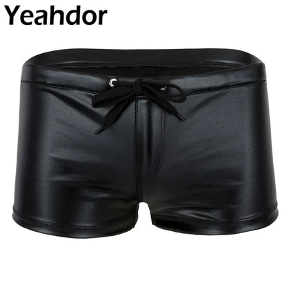 Men's Boxer Shorts Male Drawstring Shorts Patent Leather Lingerie Homme Casual Shorts Summer Elastic Waistband Short Male Pants