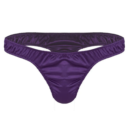 Men's Low-Rise G-String Briefs, Male Gay Sissy Panties Underwear, Soft Shiny Satin, Men's Ruffled Thong Underpants, Sexy Lingerie