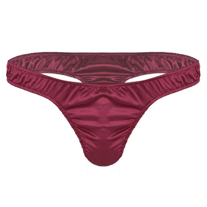 Men's Low-Rise G-String Briefs, Male Gay Sissy Panties Underwear, Soft Shiny Satin, Men's Ruffled Thong Underpants, Sexy Lingerie