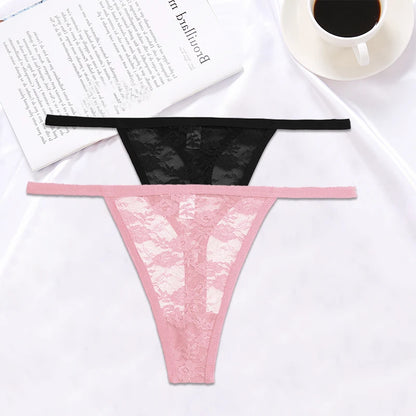FINETOO 2PCS/Set Women Lace G-string Panties Thongs Sexy Underwear Panties Low-Waist Women's Underpants Mesh Transparent Lingerie